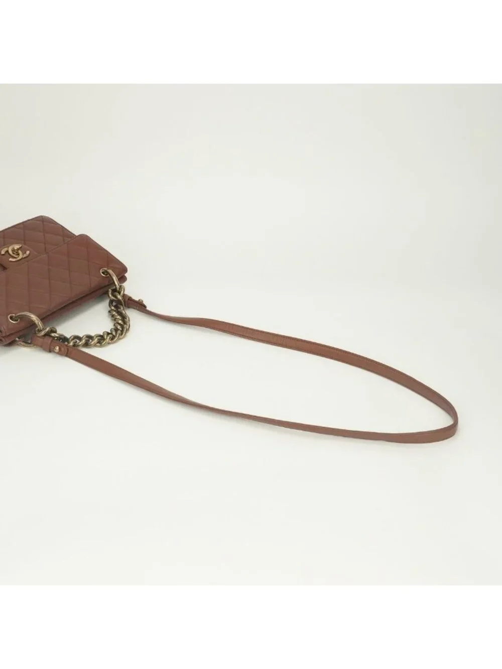 Chanel Quilted Tote Shoulder Bag Caviar Leather Brown Gold CC Logo Turnlock